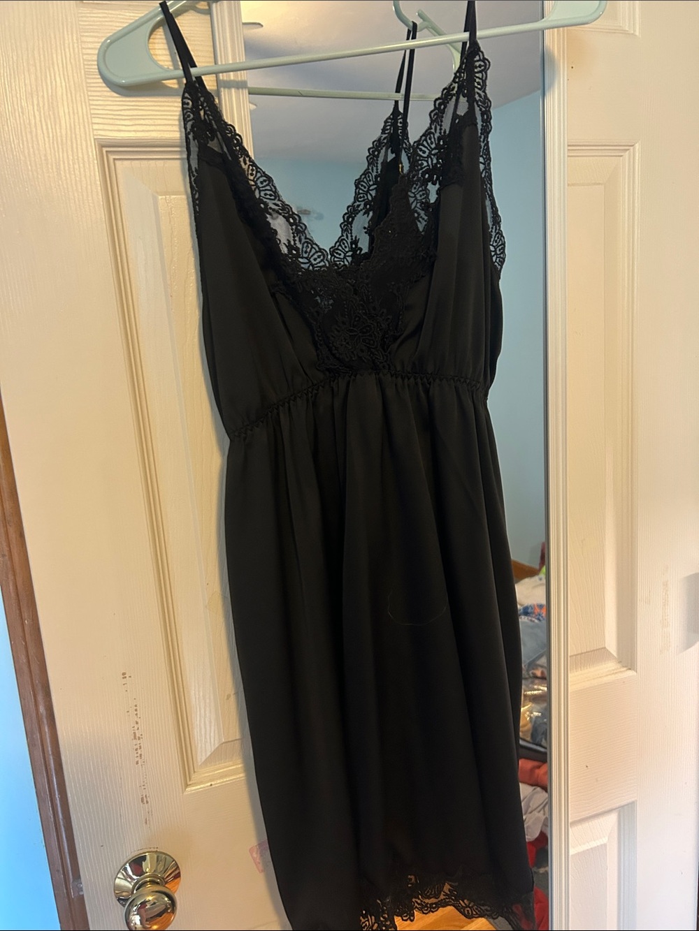 Black Lace-Trim Chemise Nightdress - Women Intimates